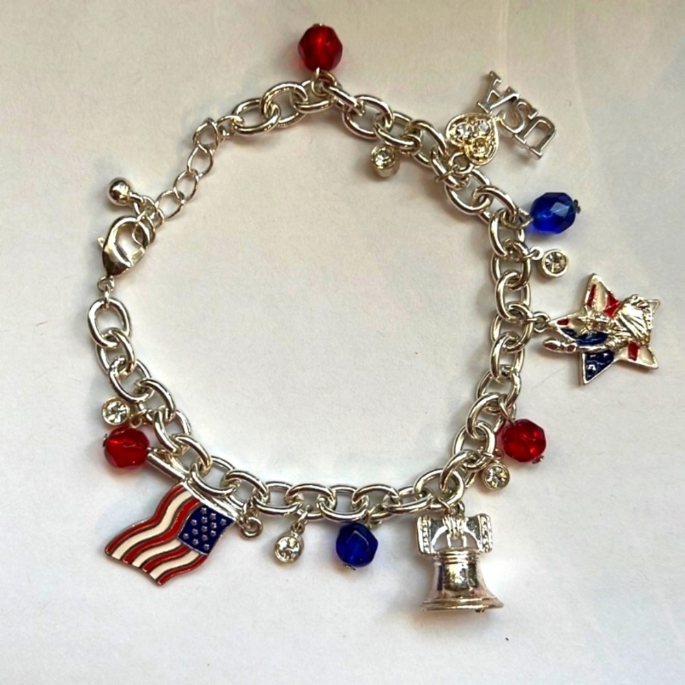 Vintage Avon Red White & Blue Charm Bracelet